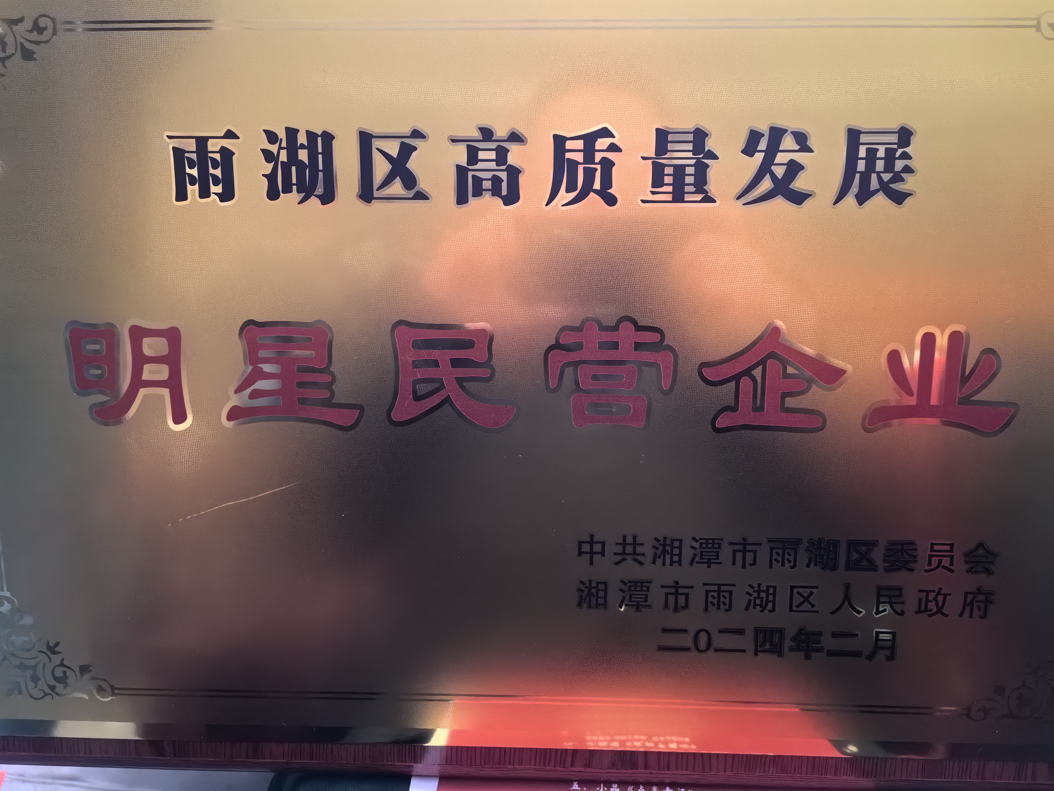 湖南精正榮獲“雨湖區(qū)高質(zhì)量發(fā)展明星民營企業(yè)”稱號(hào)